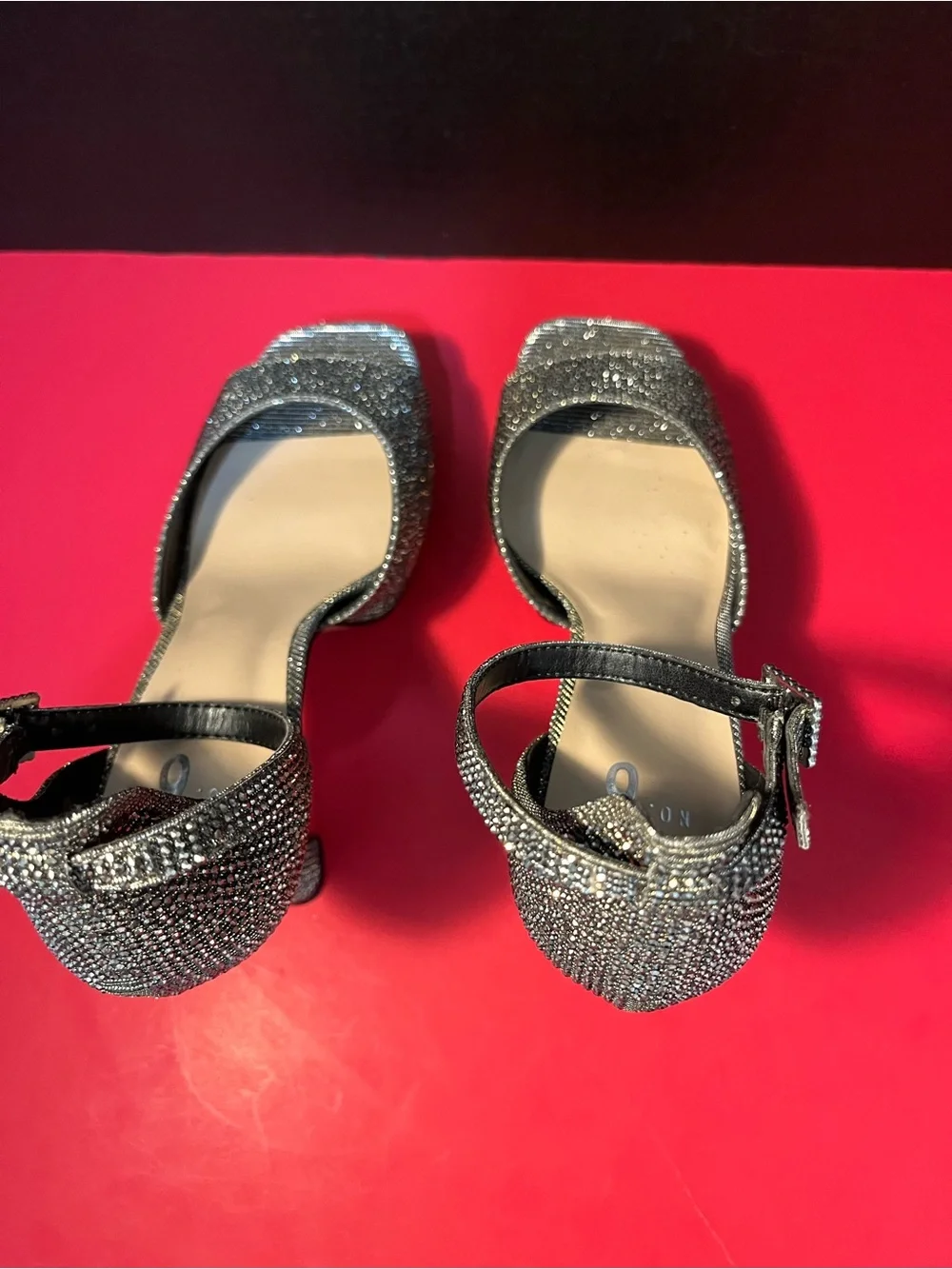 Jessica Simpson Silver Rhinestone Ankle-Strap Heels